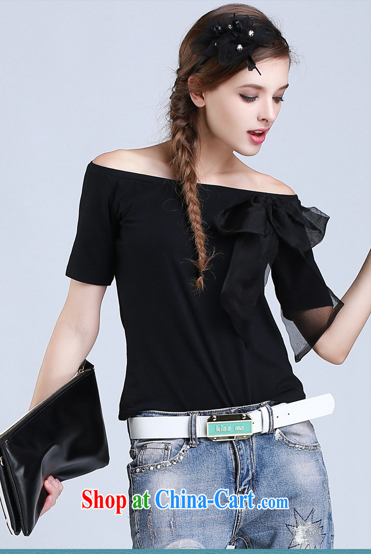 hamilton 2015 summer new female field shoulder cotton shirt Female European root yarn bowtie knitting short-sleeved shirt T white L pictures, price, brand platters! Elections are good character, the national distribution, so why buy now enjoy more preferential! Health