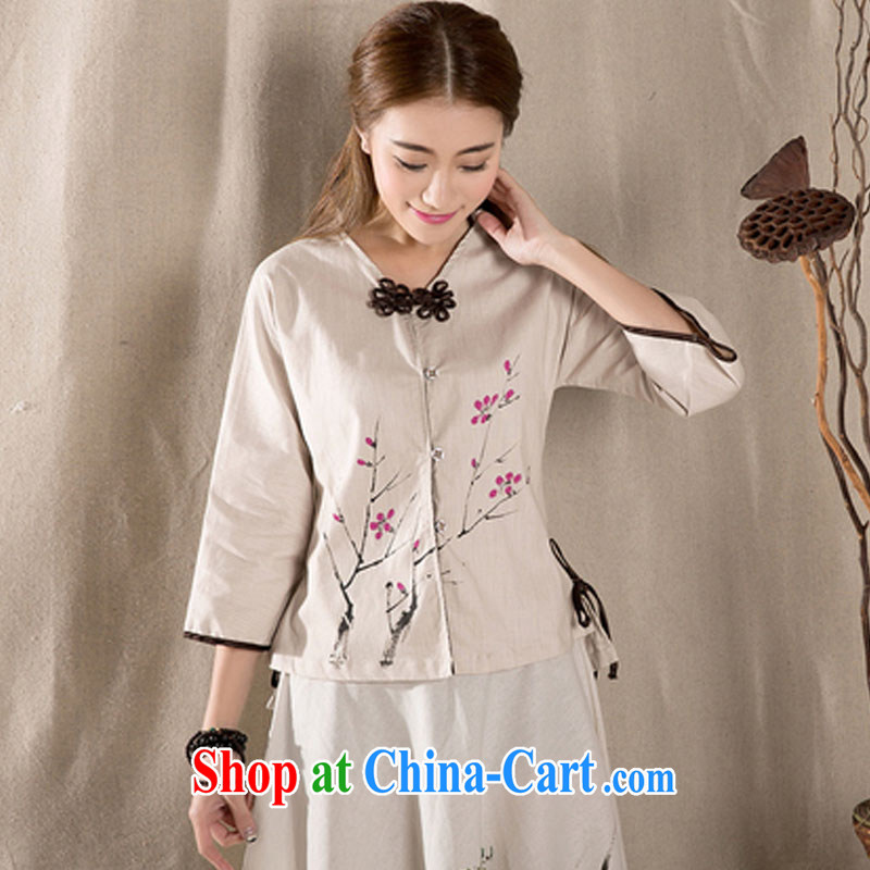 Shih, 2015 new summer, stamp duty, Ms. T-shirt with cotton the improved disk 7 for the cuff of antique wind jacket female apricot XL apricot XL, Gnjilane, (SIGENY), shopping on the Internet