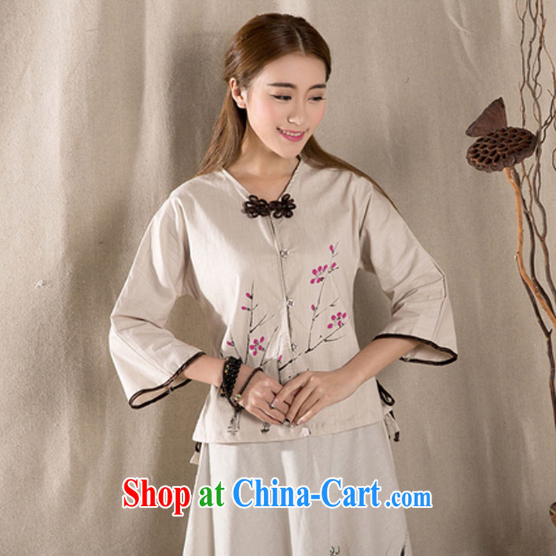 Shih, 2015 new summer, stamp duty, Ms. T-shirt with cotton the improved disk 7 for the cuff of antique wind jacket female apricot XL apricot XL, Gnjilane, (SIGENY), shopping on the Internet