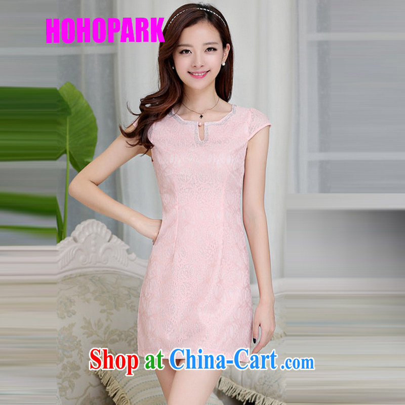 2015 summer new retro style decorated women in video thin style short-sleeved dresses package and robes further skirt girls 6870 A pink XXL