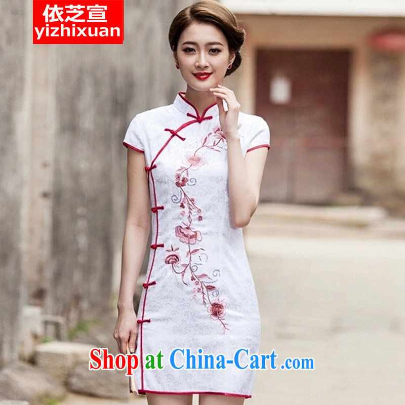 According to Chi-sun 2015 spring and summer new Chinese Antique improved stylish short daily beauty cheongsam dress white XXL