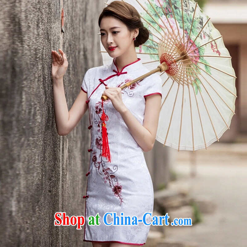 According to Chi-sun 2015 spring and summer New Tang with retro improved stylish short, cultivating daily cheongsam dress white XXL, according to Chi-sun, shopping on the Internet