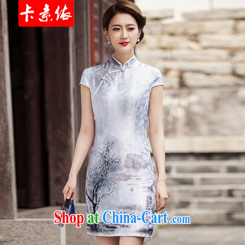 Card of 2015 in accordance with new painting classic short-sleeved qipao dress retro fashion China wind daily outfit pictures color S