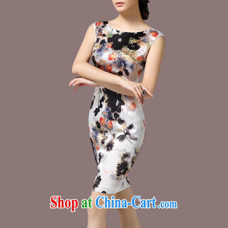 The Soviet Union's 2015 women's clothing new summer beauty graphics thin ink stamp style the code dress white 3XL, logo, child care (huisuer), online shopping