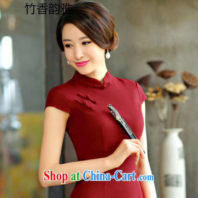 Bamboo incense were 2015 new summer wear plain colored minimalist republic of arts, cultivating improved Chinese Dress dark blue XXL, bamboo incense, and shopping on the Internet