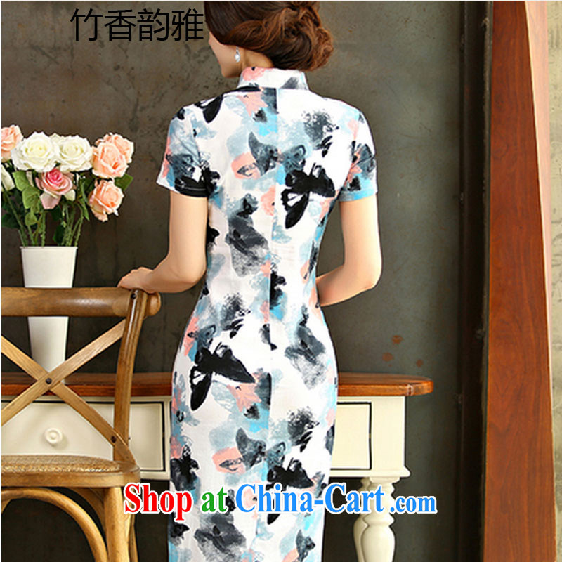 Bamboo incense, the 2015 spring and summer beauty retro graphics thin short sleeves in the Code improved linen long cheongsam dress 9010 the butterfly XXL, bamboo flavor, and shopping on the Internet