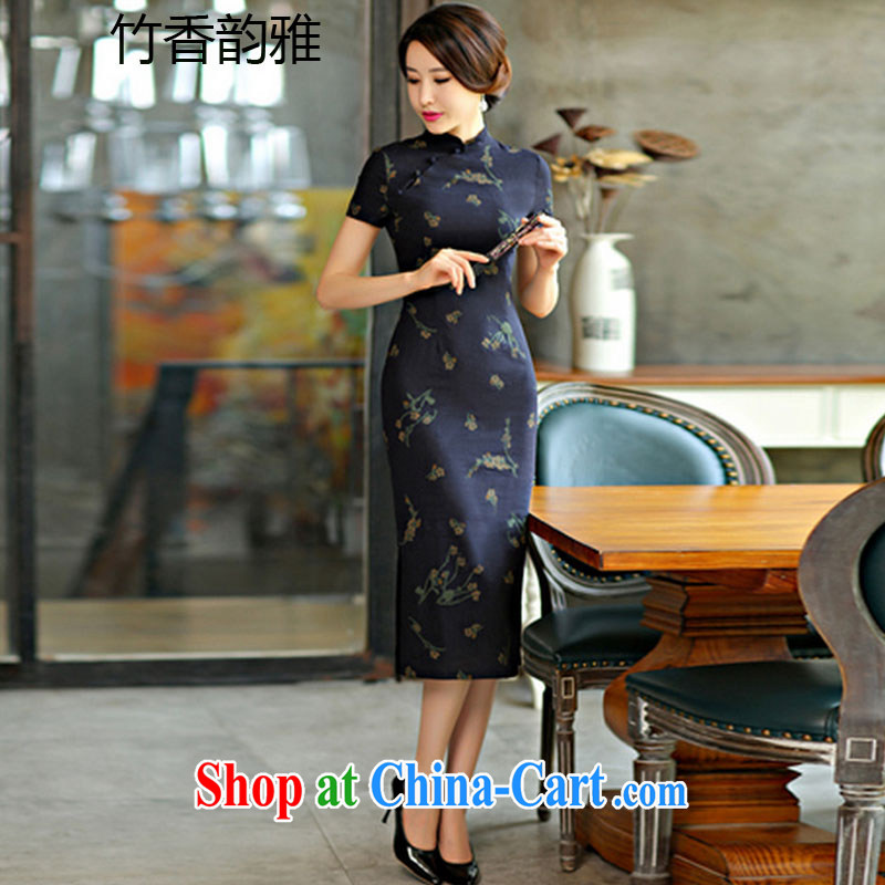 Bamboo incense, the 2015 spring and summer beauty retro graphics thin short sleeves in the Code improved linen long cheongsam dress 9007 Samui, XXL