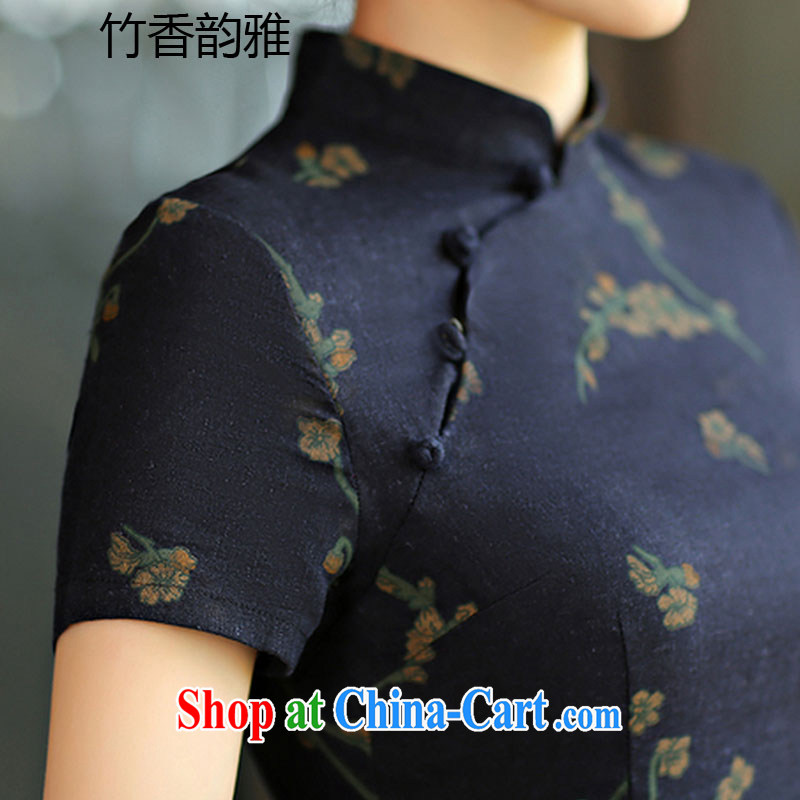Bamboo incense, the 2015 spring and summer beauty retro graphics thin short sleeves in the Code improved linen long cheongsam dress 9007 Su Mei Lan XXL, bamboo flavor, and shopping on the Internet
