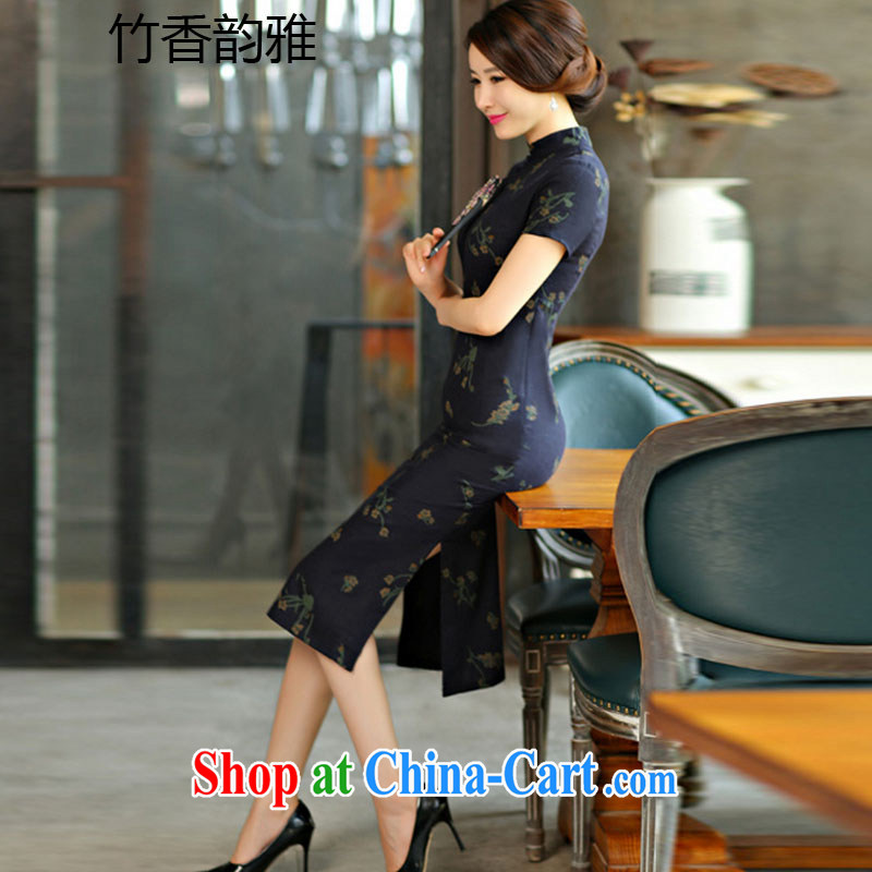 Bamboo incense, the 2015 spring and summer beauty retro graphics thin short sleeves in the Code improved linen long cheongsam dress 9007 Su Mei Lan XXL, bamboo flavor, and shopping on the Internet