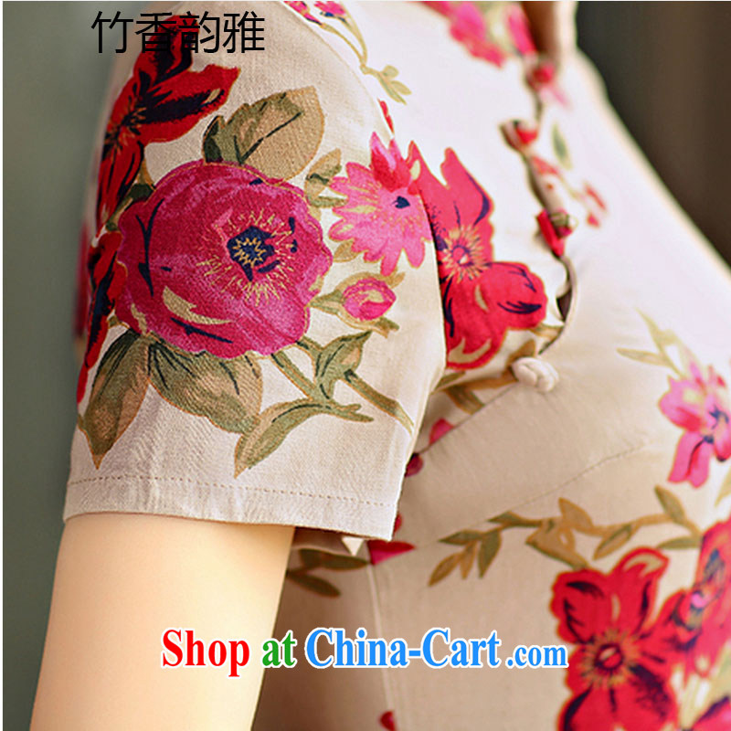 Bamboo incense, the 2015 spring and summer beauty retro graphics thin short sleeves in the Code improved linen long cheongsam dress 9009 full garden XXL, bamboo flavor, and shopping on the Internet