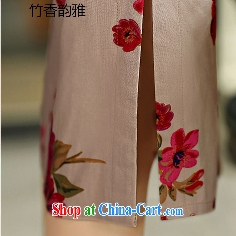 Bamboo incense, the 2015 spring and summer beauty retro graphics thin short sleeves in the Code improved linen long cheongsam dress 9009 full garden XXL, bamboo flavor, and shopping on the Internet