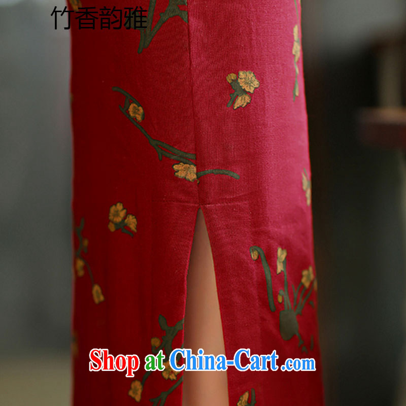 Bamboo incense, the 2015 spring and summer beauty retro graphics thin short sleeves in the Code improved linen long cheongsam dress 9007 Samui red XXL, bamboo flavor, and, shopping on the Internet