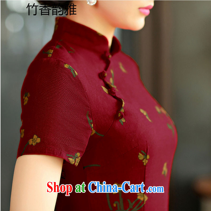 Bamboo incense, the 2015 spring and summer beauty retro graphics thin short sleeves in the Code improved linen long cheongsam dress 9007 Samui red XXL, bamboo flavor, and, shopping on the Internet