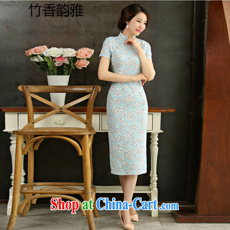 Bamboo incense, the 2015 spring and summer beauty retro graphics thin short sleeves in the Code improved linen long cheongsam dress in 9011, XXL