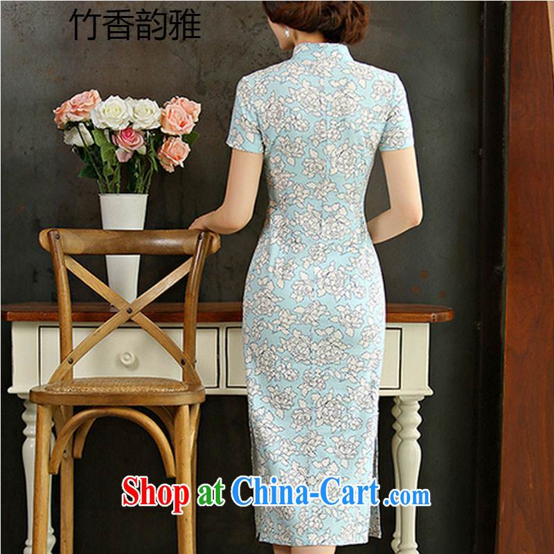 Bamboo incense, the 2015 spring and summer beauty retro graphics thin short sleeves in the Code improved linen long cheongsam dress in 9011, XXL, bamboo flavor, and shopping on the Internet