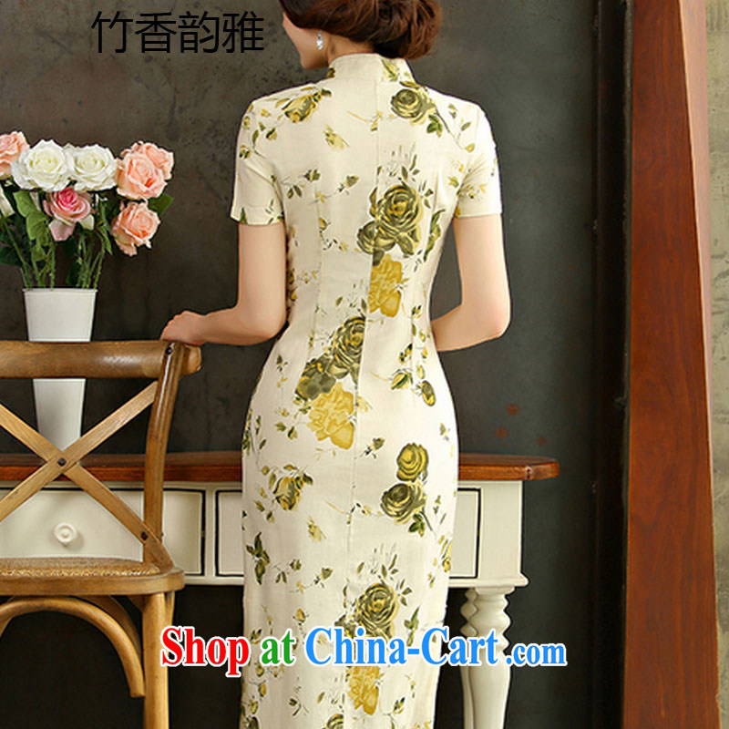 Bamboo incense, the 2015 spring and summer beauty retro graphics thin short sleeves in the Code improved linen long skirt outfit Huangmei XXL, bamboo flavor, and shopping on the Internet