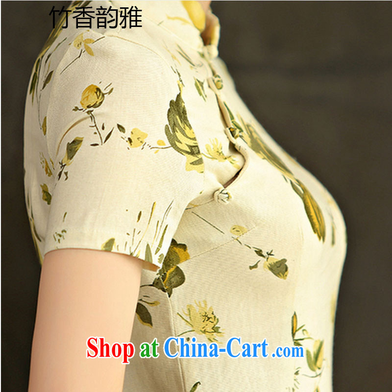Bamboo incense, the 2015 spring and summer beauty retro graphics thin short sleeves in the Code improved linen long skirt outfit Huangmei XXL, bamboo flavor, and shopping on the Internet