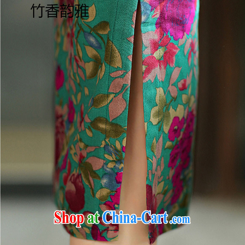 Bamboo incense, the 2015 spring and summer beauty retro graphics thin short sleeves in the Code improved linen long cheongsam dress 9008 Green Maze XXL, bamboo flavor, and shopping on the Internet