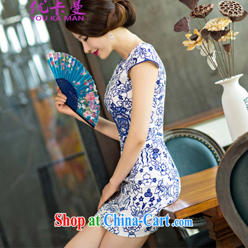 Optimize the Cayman 2015 new daily female package dresses and short skirts, improved stylish blue and white porcelain dress 9006 #picture color XL, optimize the Cayman (YOUKAMAN), online shopping