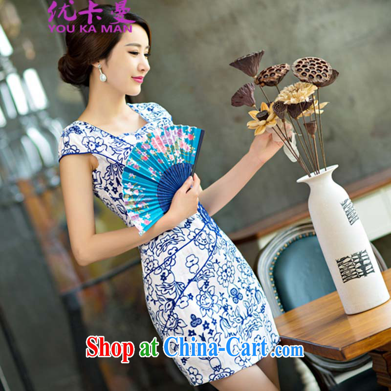Optimize the Cayman 2015 new daily female package dresses and short skirts, improved stylish blue and white porcelain dress 9006 #picture color XL, optimize the Cayman (YOUKAMAN), online shopping
