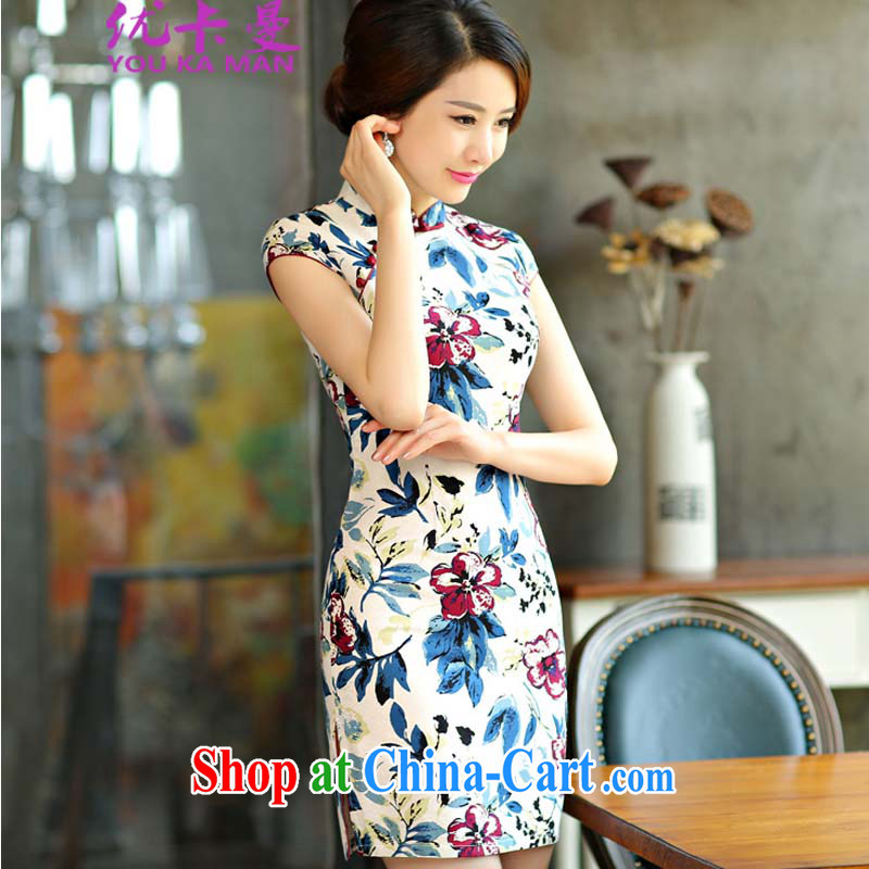 Optimize the Cayman 2015 new cheongsam dress summer basket stamp duty the retro improved cultivation short daily outfit #9014 white XL, optimize the Cayman (YOUKAMAN), online shopping