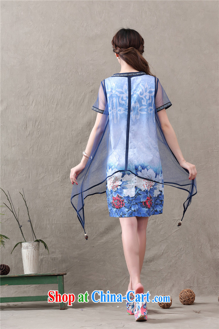 According to Chi-sun 2015 summer China National wind graphics thin cheongsam improved web yarn stamp dress two-piece female blue XXL pictures, price, brand platters! Elections are good character, the national distribution, so why buy now enjoy more preferential! Health
