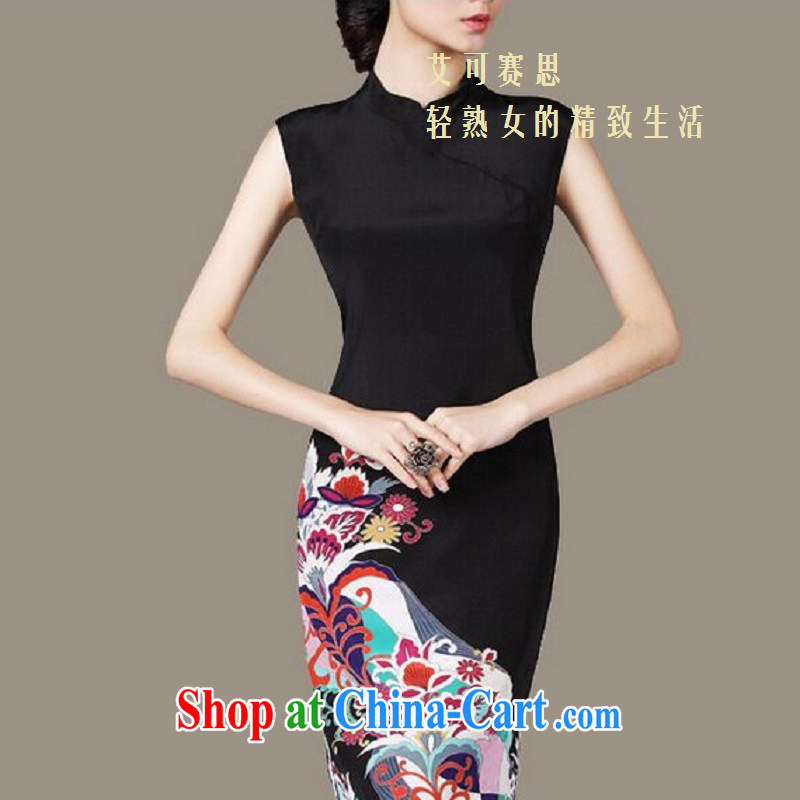 The race to the 2015 ladies New Silk stamp dress in Europe and the elegant little dress skirt solid color picture L