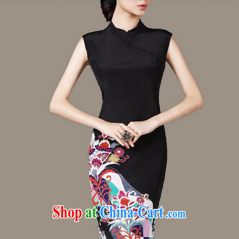 The race to the 2015 ladies New Silk stamp dress in Europe and the elegant little dress skirt solid color picture L, the race to Cisco, shopping on the Internet