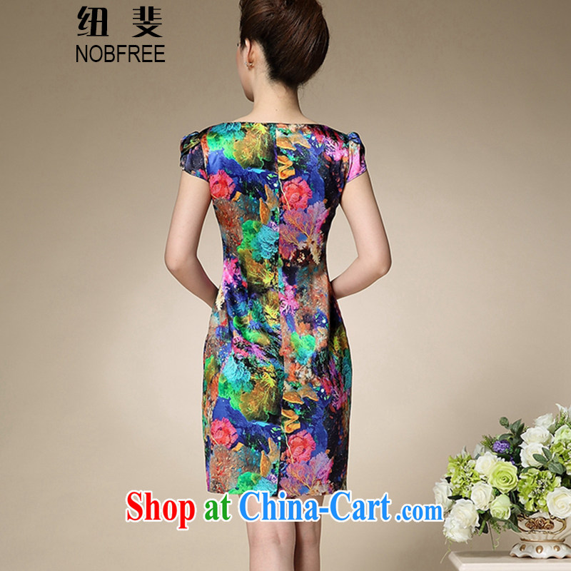 New Zealand has caused 2015 summer new stamp duty round-collar short-sleeve mom with silk dresses beauty charm antique dresses Z 195 blue stamp 3XL, Newmont caused (NOBFREE), shopping on the Internet