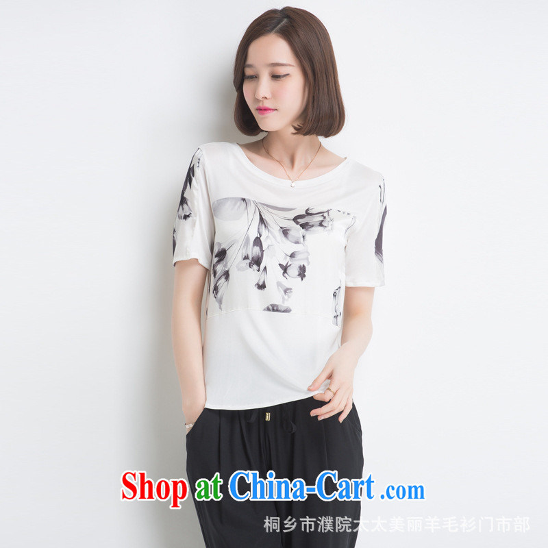 Ya-ting store 2015 summer new ethnic wind short-sleeve silk T shirt loose the code t-shirt girl ink XL, blue rain bow, and shopping on the Internet