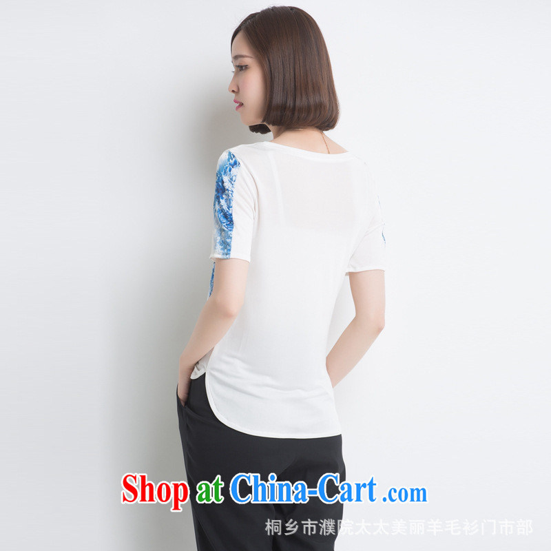Ya-ting store 2015 summer new ethnic wind short-sleeve silk T shirt loose the code t-shirt girl ink XL, blue rain bow, and shopping on the Internet