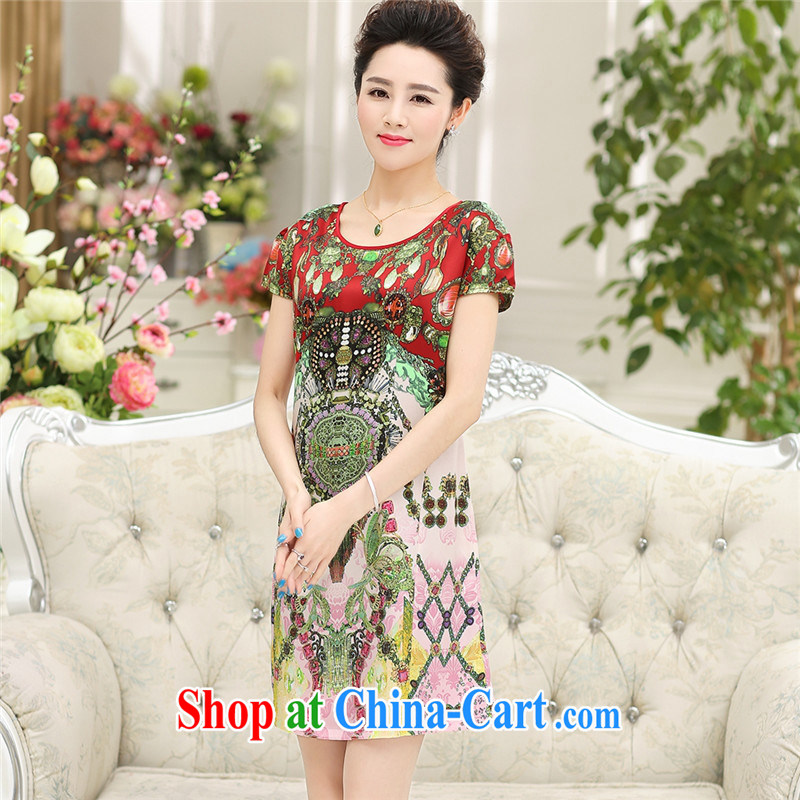 Ya-ting store 2015 summer new, older female Korean short-sleeved sauna silk mother loaded the code dress red 4 XL, blue rain bow, and, on-line shopping