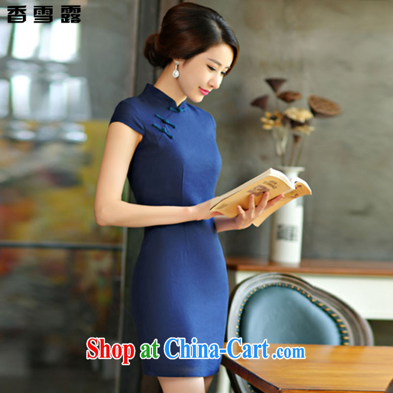 Fragrant snow terrace summer 2015 New Solid Color simplicity of Korea arts-cultivating improved Chinese Dress X 008 dark blue XXL, fragrant snow terrace, shopping on the Internet