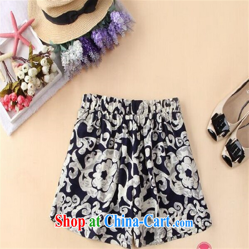 New 2015 summer Korean female round-neck collar hook flower T-shirt shorts two sets of picture color XL, wave season, shopping on the Internet