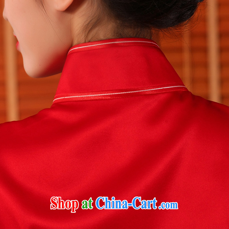 Butterfly Lovers 2015 summer new heavy silk manual and embroidery cheongsam dress uniform toasting retro wedding dresses red XXL, Butterfly Lovers, shopping on the Internet
