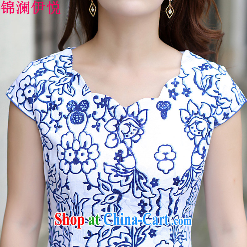 Kam-world the Hyatt 2015 summer, cultivating female temperament the code short-sleeved China wind blue and white porcelain cheongsam dress blue XL, Kam-world, Yue, and shopping on the Internet