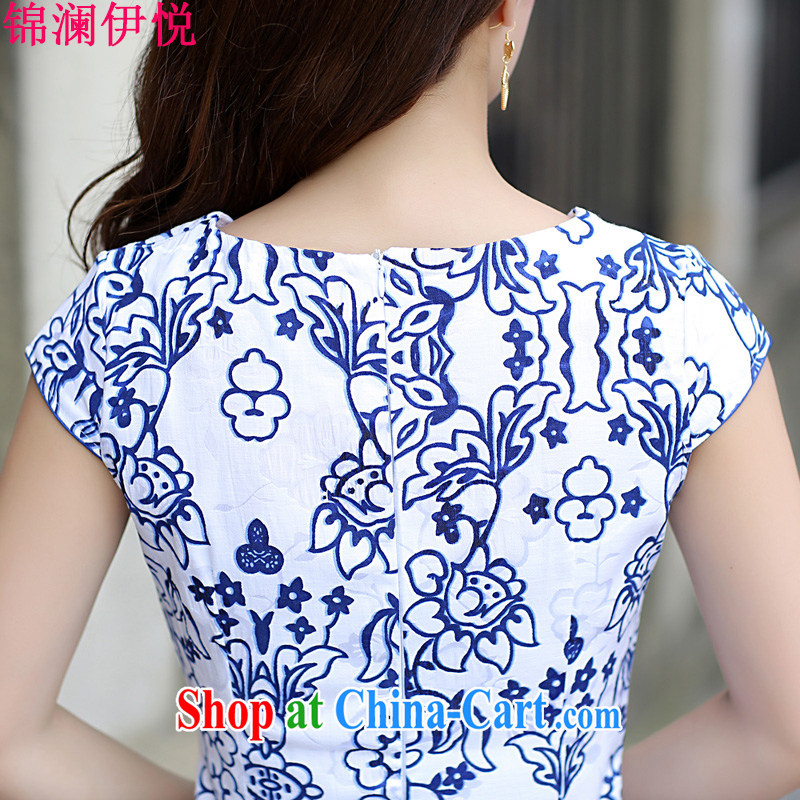 Kam-world the Hyatt 2015 summer, cultivating female temperament the code short-sleeved China wind blue and white porcelain cheongsam dress blue XL, Kam-world, Yue, and shopping on the Internet