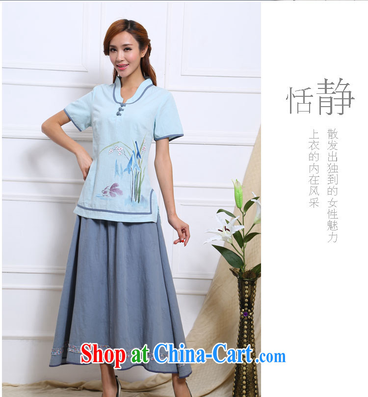 Energy, Philip Li 2015 summer new cotton Ma T-shirt female Chinese Chinese Ethnic Wind improved Han-light blue L pictures, price, brand platters! Elections are good character, the national distribution, so why buy now enjoy more preferential! Health