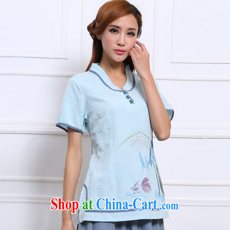 Energy Mr. Philip Li 2015 summer new cotton Ma T-shirt female Chinese Chinese Ethnic Wind improved Han-light blue L, energy, Philip Li (mode file), and, on-line shopping