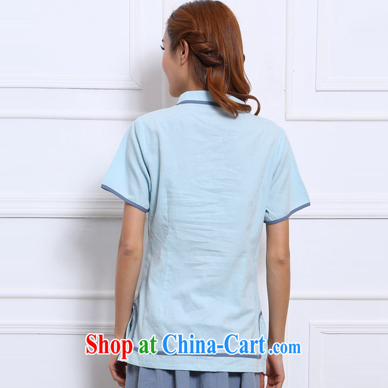 Energy Mr. Philip Li 2015 summer new cotton Ma T-shirt female Chinese Chinese Ethnic Wind improved Han-light blue L, energy, Philip Li (mode file), and, on-line shopping