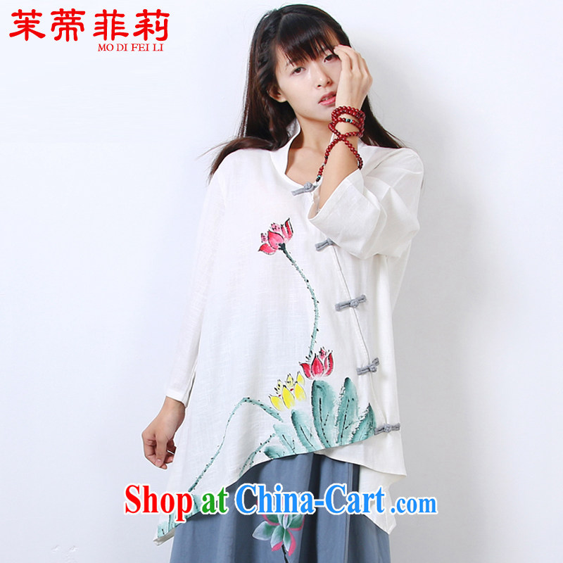 Energy Mr. Philip Li new hand-painted cotton the T-shirt lady Chinese China wind improved Han-white S