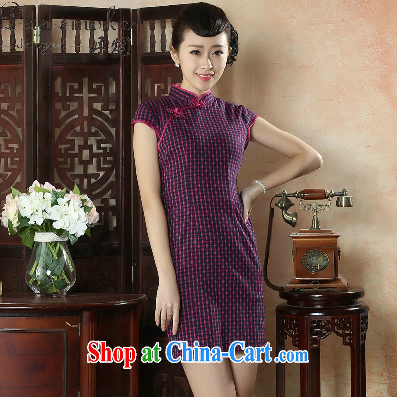 Dan smoke new summer, dresses, Chinese improved, for a grid of Korea, elegant daily short cheongsam dress such as the color 2 XL, Bin Laden smoke, shopping on the Internet
