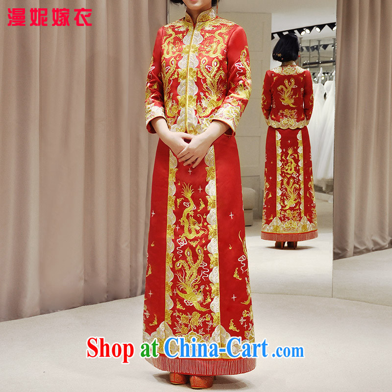 man she married clothing high-end luxury embroidered dragon use Su-wo service spring and summer new Chinese wedding bridal wedding dresses dress uniform toasting married Yi gold and silver thread and skirt red XXL