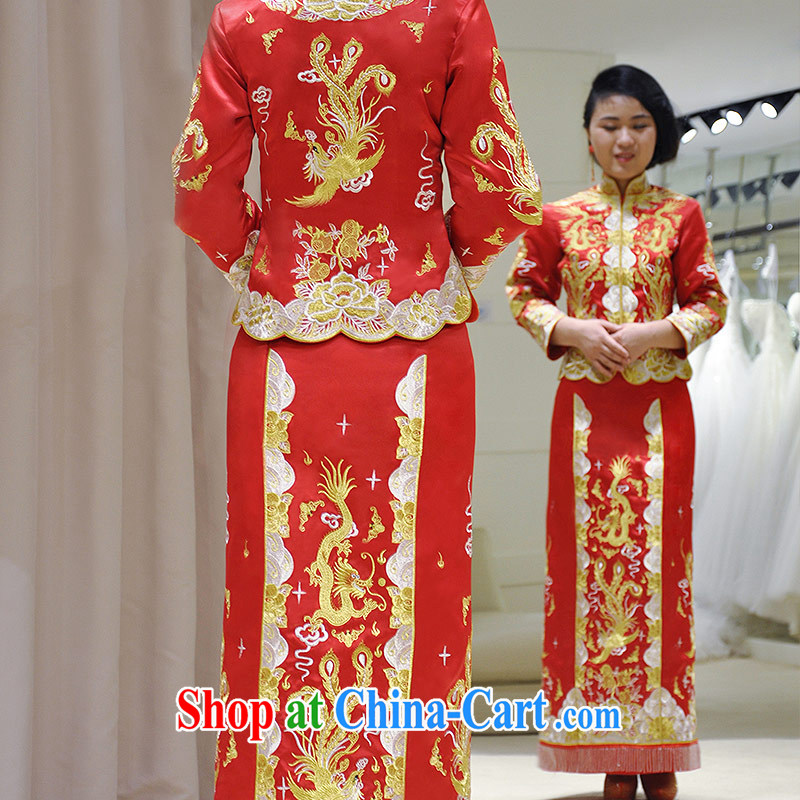 man she married clothing high-end luxury embroidered dragon use Su-wo service spring and summer new Chinese wedding bridal wedding dresses dress uniform toasting married Yi gold and silver thread and skirt red XXL, diffuse Connie married Yi, shopping on t