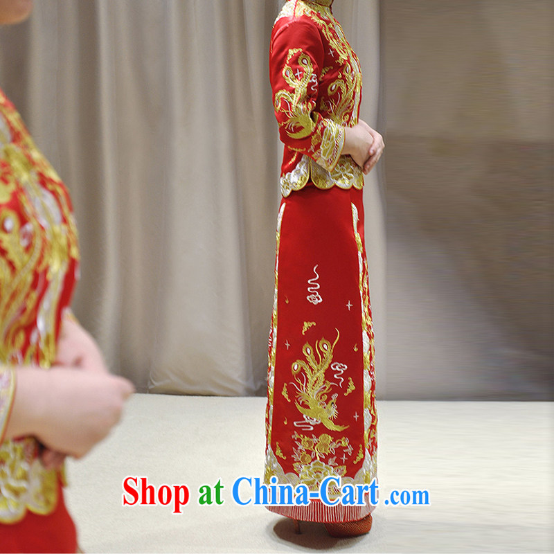 man she married clothing high-end luxury embroidered dragon use Su-wo service spring and summer new Chinese wedding bridal wedding dresses dress uniform toasting married Yi gold and silver thread and skirt red XXL, diffuse Connie married Yi, shopping on t