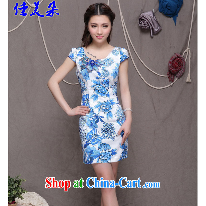 Good flower embroidery cheongsam Ethnic Wind stylish Chinese qipao dress retro beauty graphics thin outfit _9907 blue blue L