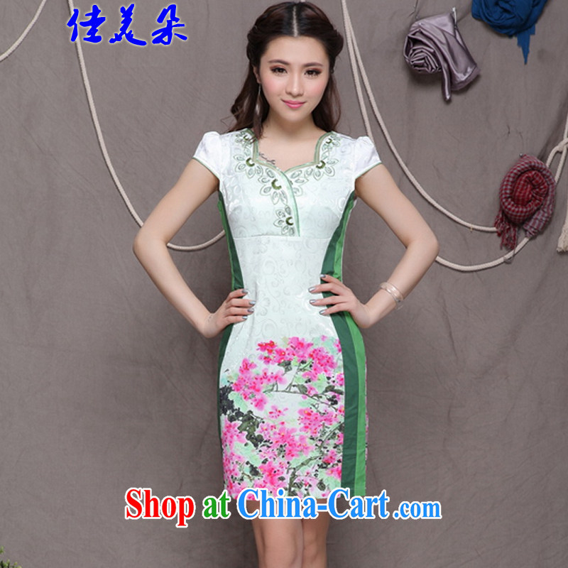 Good 2015 flower embroidery cheongsam high-end Ethnic Wind and stylish Chinese qipao dress daily retro beauty video tall dresses 9906 #blue XL, good Flower (JIA MEI DUO), online shopping