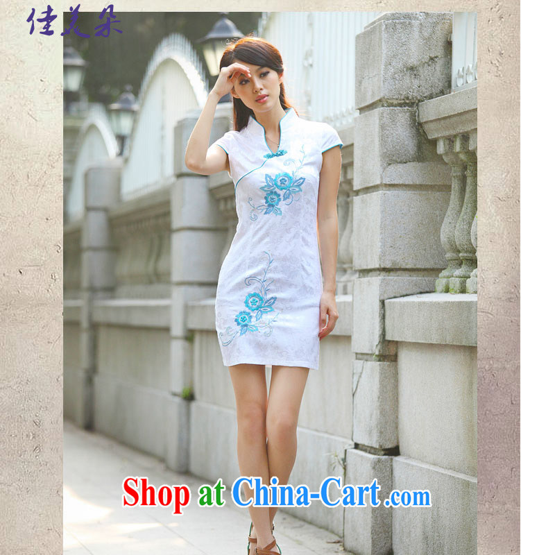 Better US-flower beauty summer short-sleeved qipao idyllic wind new cheongsam Chinese improved stylish flag 6913 _blue XL
