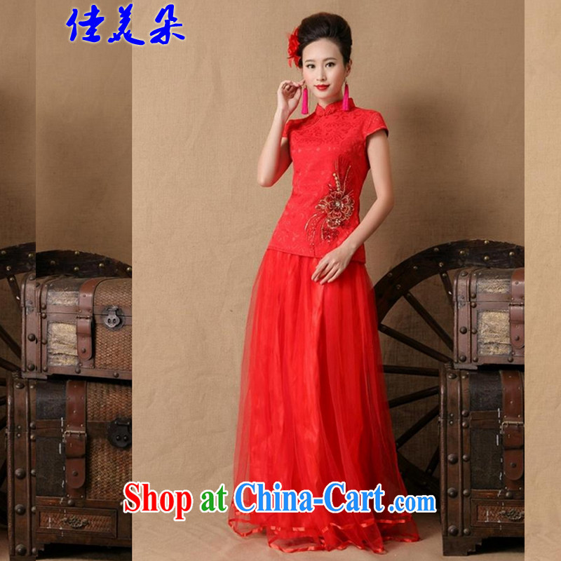 Good flower new 2015 bridal wedding ceremony cheongsam dress red bows, dress fashion 6646 #red XL, good flower (JIA MEI DUO), online shopping