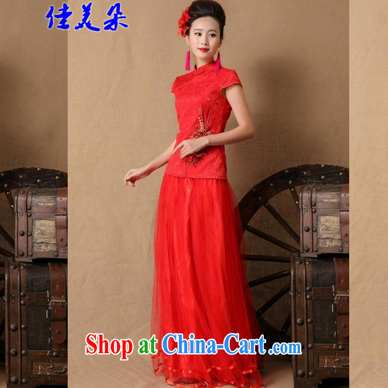 Good flower new 2015 bridal wedding ceremony cheongsam dress red bows, dress fashion 6646 #red XL, good flower (JIA MEI DUO), online shopping